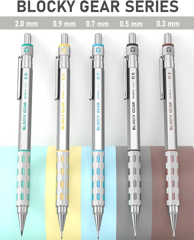 Nicpro 36PCS Mechanical Pencil Set, Art Drawing Pencils 0.3-2mm in Case | Mechanical Pencils Bulk, 0.3 0.5 0.7 0.9 2mm Drafting Pencils, Metal Barrel, 326PCS Lead Refills, for Sketching, Writing