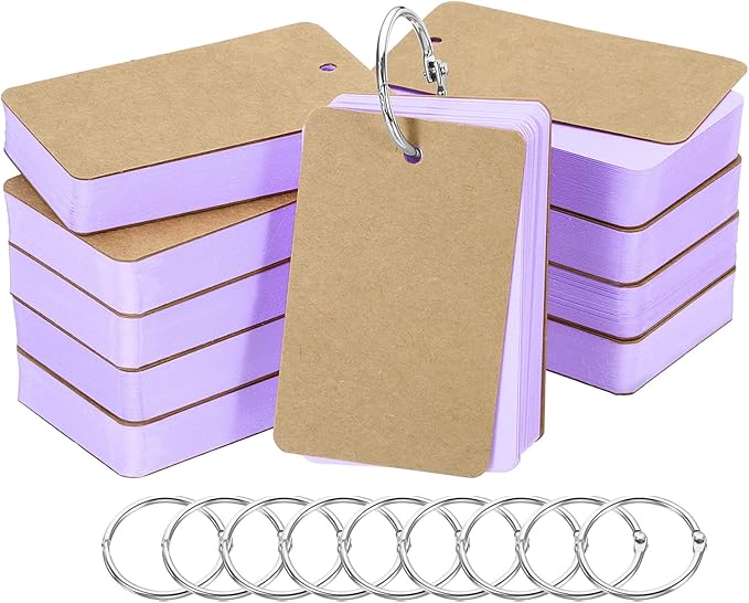 PATIKIL Blank Index Cards with Ring, 500Pcs Colored Blank Flash Card 3.5" x 2" Note Card Study Card for Memory Learning Studying Office Supplies, Purple