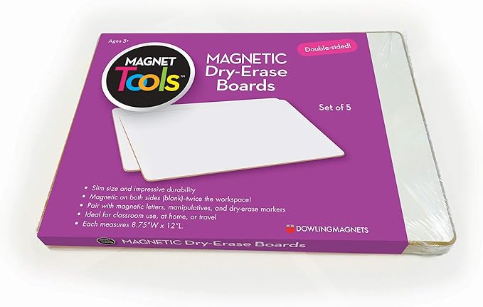 Double-Sided Magnetic Dry-Erase Board Blank/Blank, 12"L x 8.75"W Each, Set of 5. Magnetic Board for Kids/Small White Board/Small White Board Dry Erase/Mini Whiteboard/Magnetic Whiteboard. Item 735207