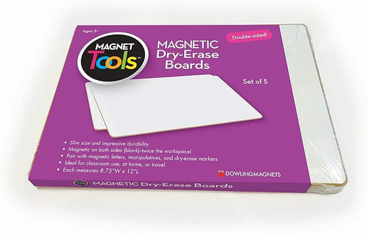 Double-Sided Magnetic Dry-Erase Board Blank/Blank, 12"L x 8.75"W Each, Set of 5. Magnetic Board for Kids/Small White Board/Small White Board Dry Erase/Mini Whiteboard/Magnetic Whiteboard. Item 735207