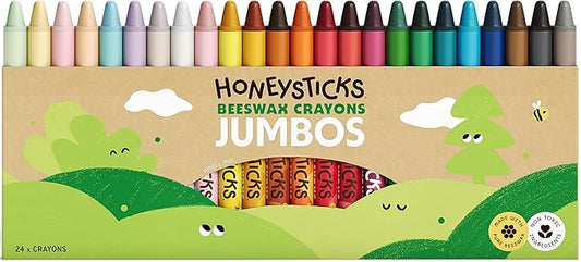 Honeysticks Jumbo Crayons (24 Pack) - Non Toxic Crayons - 100% Pure Beeswax and Food Grade Colors - 24 Bright Colors - Large, Easy to Hold and Use - Preschool Art Supplies for Toddlers/Kids 3-5, 4-8