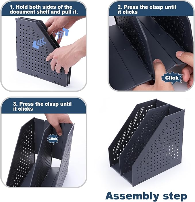 FRETONBA Collapsible Magazine File Holder with 2 Vertical Compartments Foldable Binder Holder for Desk Binder Storage Organizer Plastic Magazine Holders for Shelf, Dark Gray