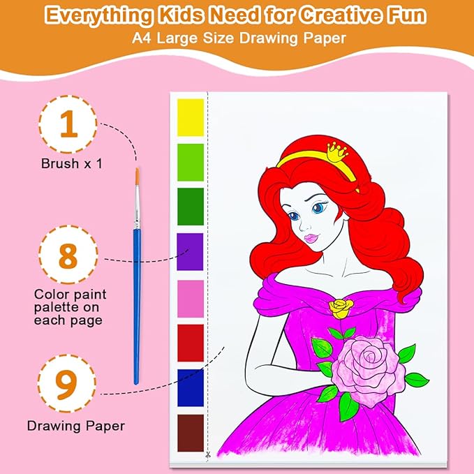 YXOTJHS Watercolor Coloring Book, Paint with Water Books for Kids - Mess Free Coloring for Toddlers, Magic Paint Set - Arts and Crafts for Girls Ages 4-8 - Travel, Stocking Stuffers