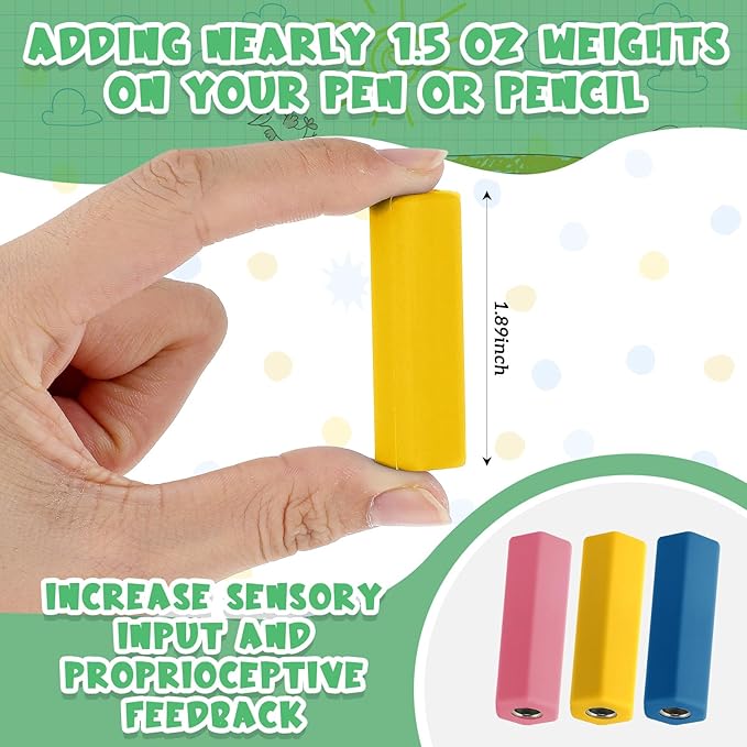 3 Pcs Pencil Pen Weights 1.59 oz, Handwriting Aid Kit for Children Elderly Special Need, Metal Weighted Pencil Holder Tool for Autism Tremors Fine Motor Skills(Navy Blue, Yellow, Rose Pink)