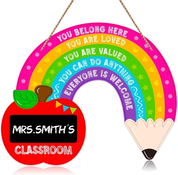 WaaHome Rainbow Welcome Sign for Classroom - 11"x14" Personalized Door Decoration - Back to School, Welcome to Our Classroom Sign