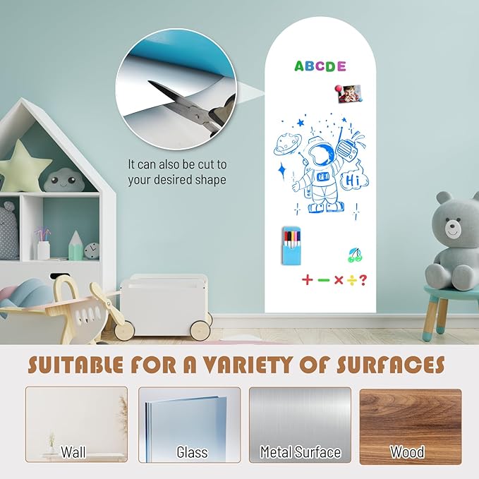 Magnetic Whiteboard for Wall, 47.2" x 18" Magnetic Arch Wall Decal Self Adhesive Blackboard Wallpaper Peel and Stick Chalk Board Wall Decal Roll for Home Playroom Classroom
