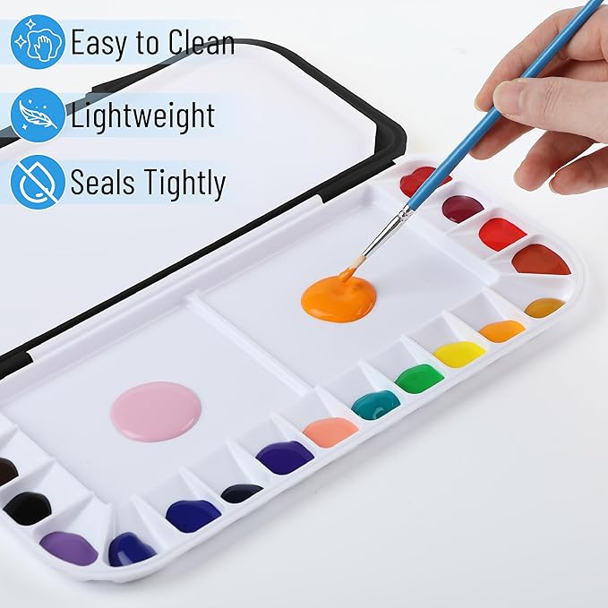 Mr. Pen- Airtight Watercolor Palette with Lid, 18 Wells & 2 Mixing Areas, Lightweight Sealing Paint Palette for Travel, Painting, Watercolor Mixing, Art Class and Studio Use