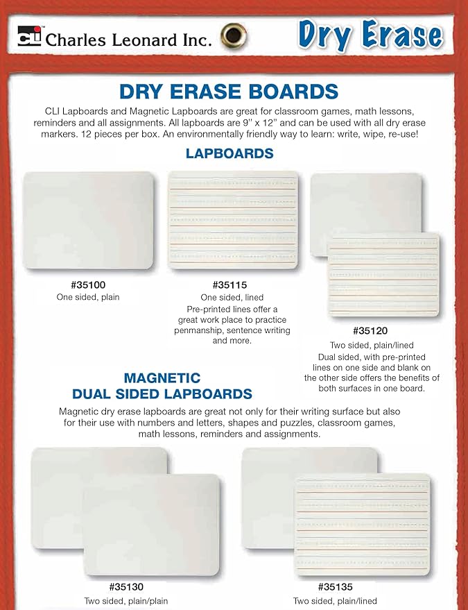 Charles Leonard Dry Erase Lapboard, 9 x 12 Inches, Masonite, One Sided, Plain White, 1 Each (35100)