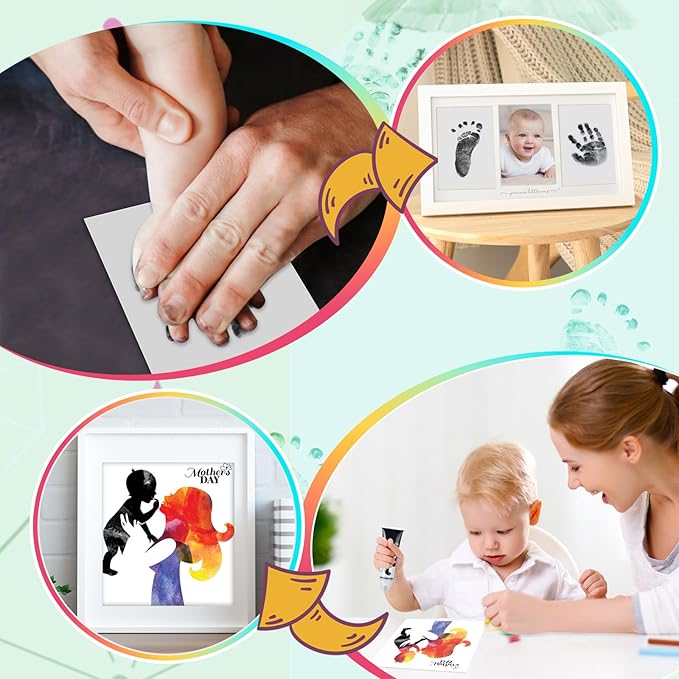 Baby Hand and Footprint Paint with Sponge Head, 2.54 fl oz, Non-Toxic & Acid-Free, Washable Baby Safe Paint for Newborn Keepsakes, Dog Nose & Paw Prints, Ideal New Mom Gift - Black