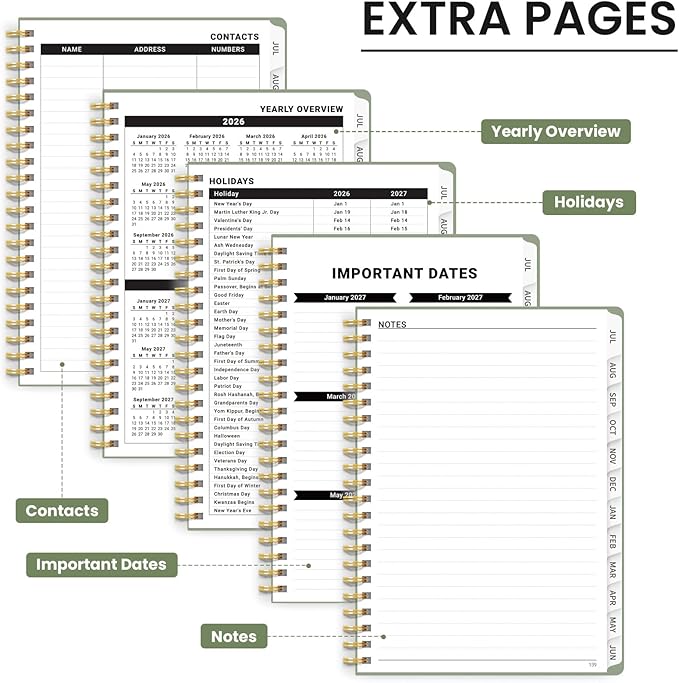 Planner 2026-2027 for Women & Men, Set of 3, Academic Monthly and Weekly Calendar Planner, Jul 2026 - Jun 2027, A5 (6.3" x 8.5"), Teacher Student Planning Book with Tabs, Ideal for Office School Supplies - 3 Green
