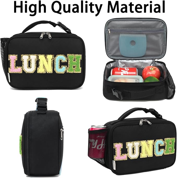 GYEUKHAM Insulated Lunch Box for School, Thermal Reusable Durable Freezable Lunch Bags for Kids Boys Girls Men Women - Small Soft Cooler Portable Lunch Tote Kit for Work Picnic Travel,Black Alphabet