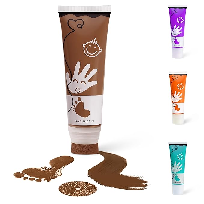 Baby Hand and Footprint Paint with Sponge Head, 2.54 fl oz, Non-Toxic & Acid-Free, Washable Baby Safe Paint for Newborn Keepsakes, Dog Nose & Paw Prints, Ideal New Mom Gift - Brown