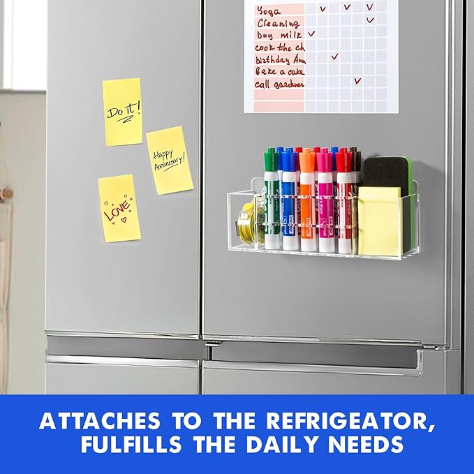 Magnetic Dry Erase Marker Holder for Whiteboard, Wall Mount Pen Holder for Refrigerator, Clear Pencil Holder for Fridge, Strong Magnet Locker Organizer for Classroom, Office