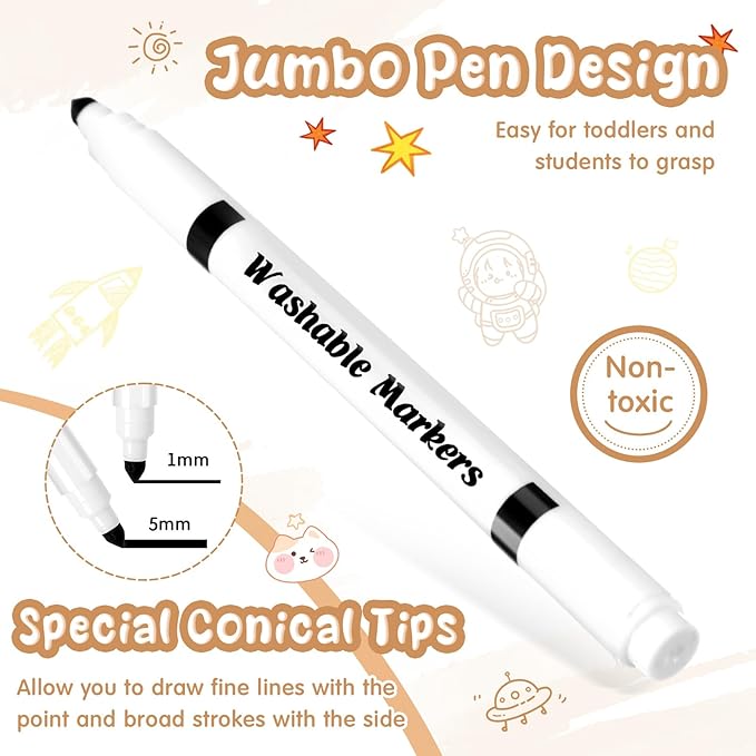 Fullhawl 18 Pcs Line Washable Markers Bulk Black Fine Tip Markers Set Coloring Thin Tip Drawing Washable Pen for Kids Art School Classroom Back to School Gender Reveal Party Supplies, Ages 6+
