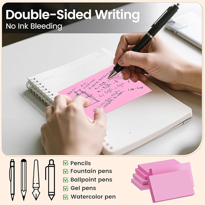 Index Cards 3x5 Inch, 300sheets, Flash Cards, Blank Pink Note Cards Paper For Studying, Schools Supplies, College, Office And Home Organization, Note Taking Supplies