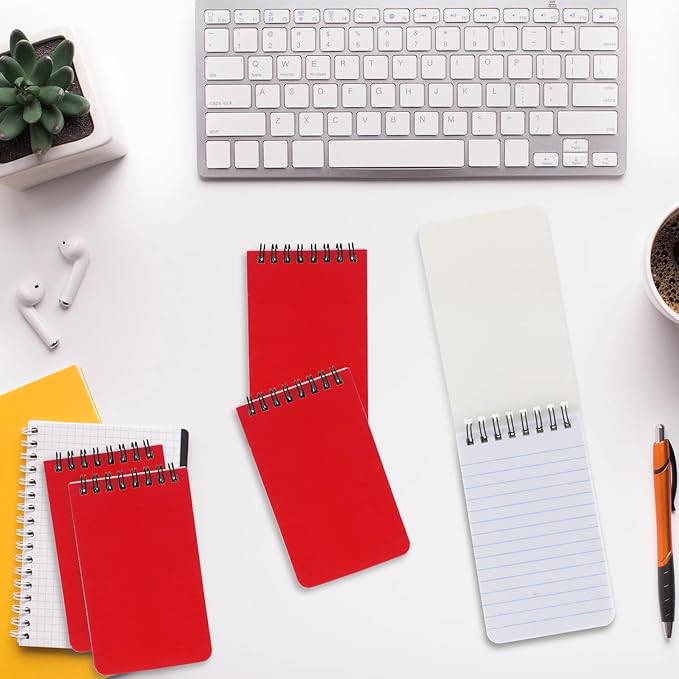 12 Pack mini Spiral Steno Pads,3x5 Inch Small Notepads, Small Pocket Notebooks, College Ruled Lined Note Pads For Kids Adults Outdoor,Home,School,Office,75 Sheets/150 Pages (Red)