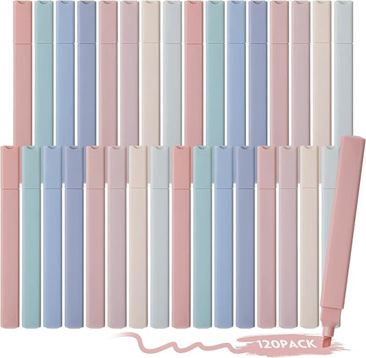 Marspark Highlighters Bulk Chisel Tip Aesthetic No Bleed Cute Color Marker Pens for Journal Planner Notes School Study Office Supplies(120 Pcs,Earthy Colors)