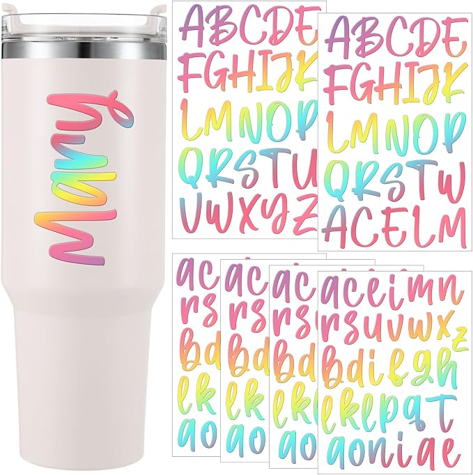UV DTF Cup Wrap Letter Stickers Vinyl Decals,Laser Pink,6 Sheets | Personalized Name Stickers for Water Bottles Tumblers, Waterproof UV DTF Alphabet A-Z Stickers for 14-50oz Mugs DIY Craft