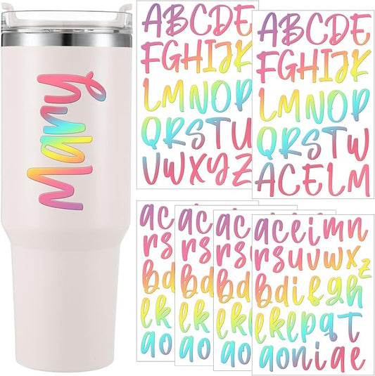 UV DTF Cup Wrap Letter Stickers Vinyl Decals,Laser Pink,6 Sheets | Personalized Name Stickers for Water Bottles Tumblers, Waterproof UV DTF Alphabet A-Z Stickers for 14-50oz Mugs DIY Craft