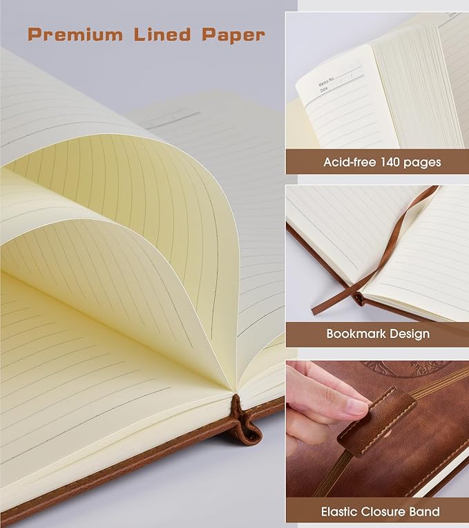 Biuwory Lined Pocket Journal Notebook for Women Men, 140 Pages A6 Leather Journals for Writing, Travel, Work, 3.7"×5.7" Mini Notebook, Hardcover Small Notebooks for Note Taking, Diary Notepad (Brown)