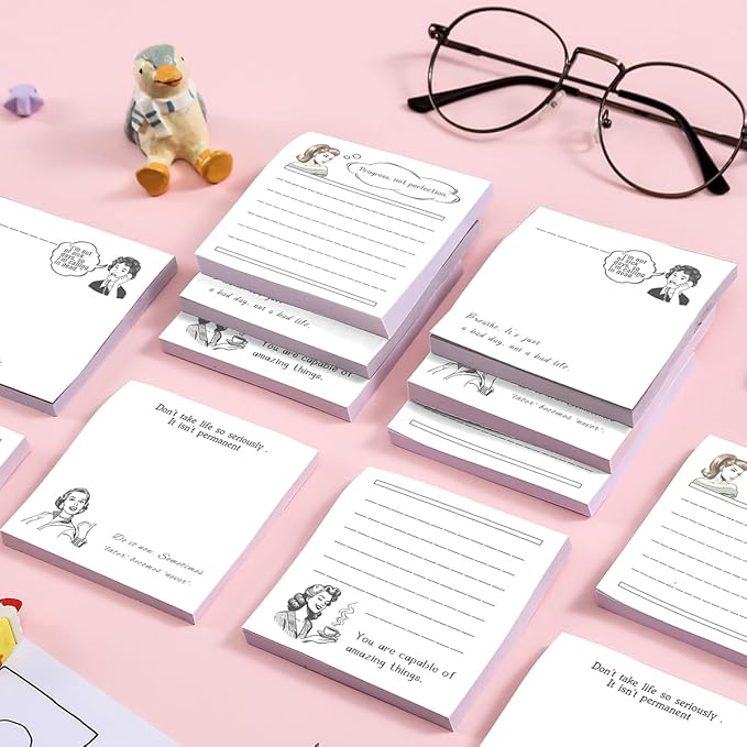 Retro Funny Quotes 4Pads/200Sheets 3x3 inch Sticky Notes Set, Vintage Memo Pads with High-Adhesive, Post Reusable Tearable it Notes for Journal Planners Office School Home, Bulk Retro Stationery Gift