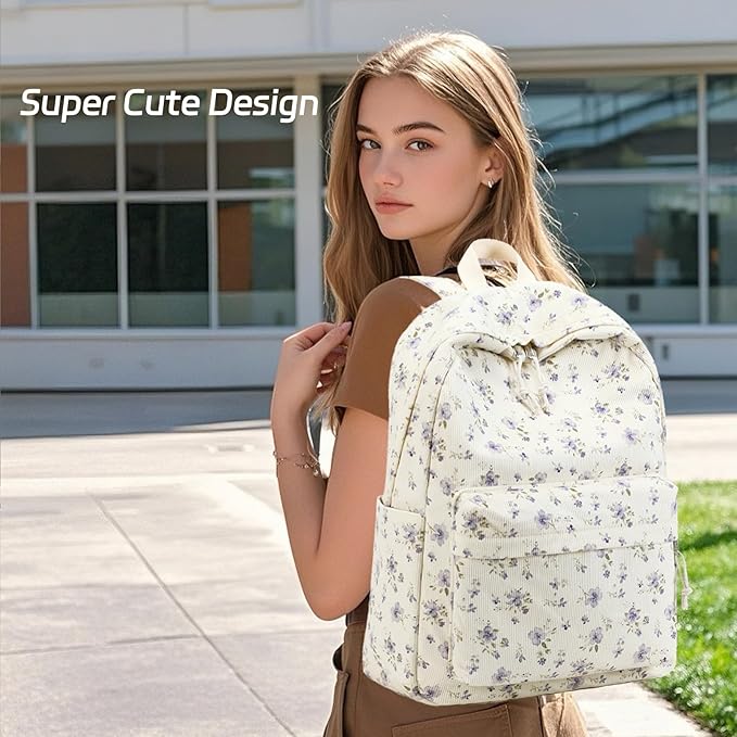 BTOOP School Backpack for Teens Large Corduroy Bookbag Lightweight 15.6 inch Laptop Bag for Girls Women Casual High School College