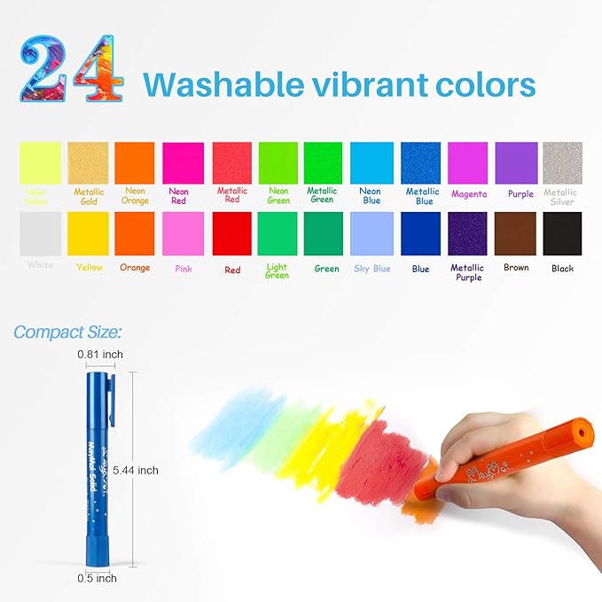 MayMoi Washable Tempera Paint Sticks | Non-Toxic, Quick Drying & No Mess Paint Sticks, Best Art Birthday Gifts (24 Colors)