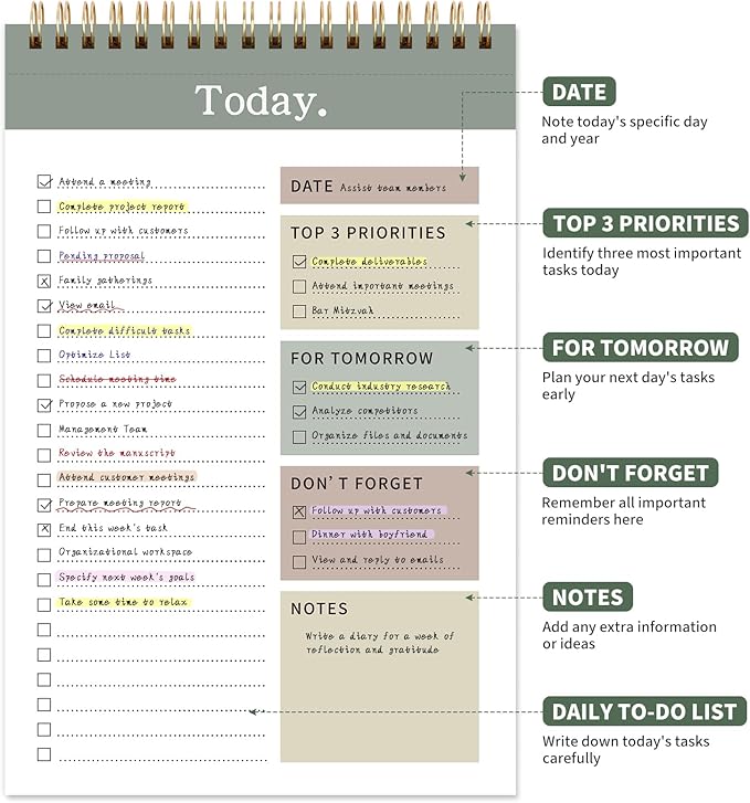 104 Pgs To Do List Notepad, 52 Undated Sheets Duplex-printed Daily Planner For Work Home School Office Desk Accessories Supplies & Goal Setting Tasks -Green
