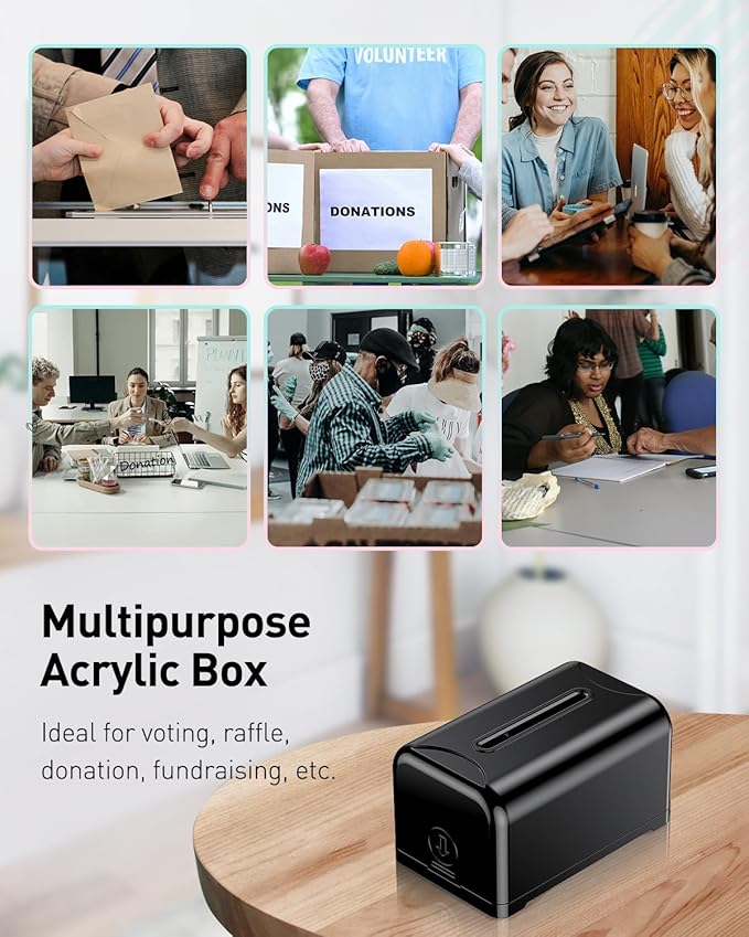 Uniclife 2 Pack Acrylic Donation Box for Fundraising, Black Suggestion Box with Slot and Lock, Desktop Ballot Box Tip Jar, Storage Container for Voting Comment Collection, 7.3" x 4.5" x 3.9"