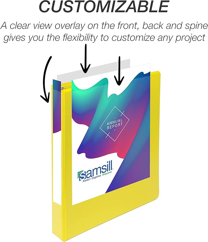 Samsill Durable 1 inch 3 Ring Binder, D Ring Binder, 100% Recycled Chipboard, Yellow, 12 Pack