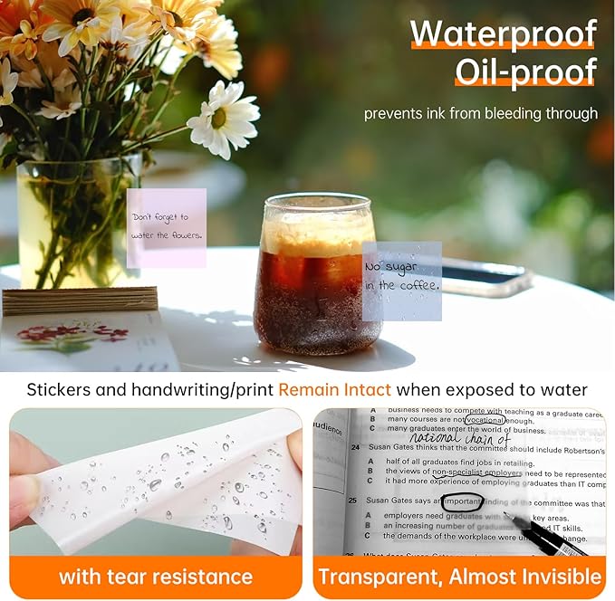 Transparent Sticky Notes with Marker, 【99.9% Transparency, Strong Adhesion,Waterproof 】 MEIGAONE 7 Pack Clear Sticky Note 3x3,Translucent Sticky Note Office,School Supplies