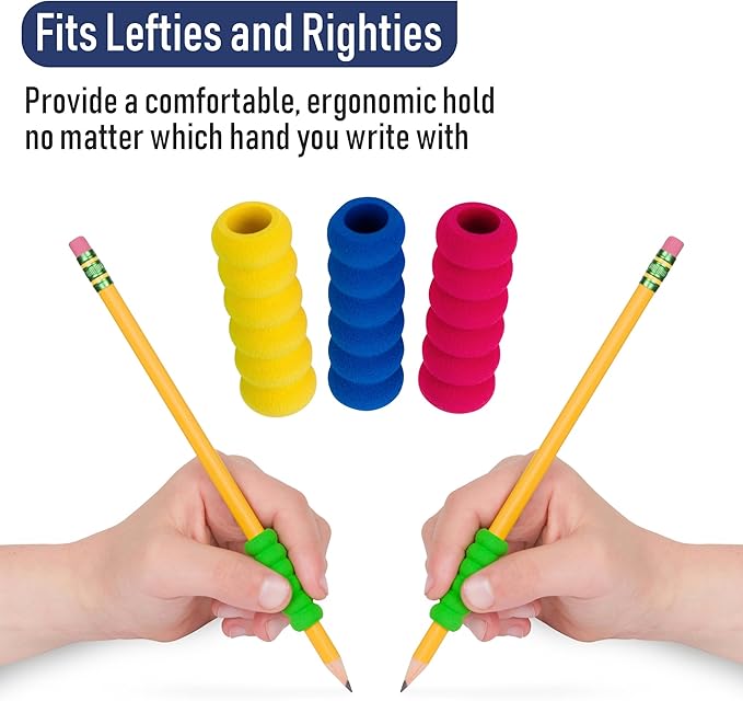Pencil Grip The Classics Ridged Foam Grip 12 Pack – Ergonomic Writing Aid for Kids & Adults, Soft & Comfortable, Fits Pens, Pencils, Crayons, Right or Left Handed, Assorted Colors, Classroom Supplies
