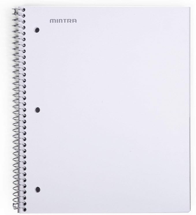 Mintra Office Durable Spiral Notebooks, 1 Subject, (White, College Ruled 12pk), 100 Sheets, Poly Pocket, Moisture Resistant Cover, School, Office, Business, Professional