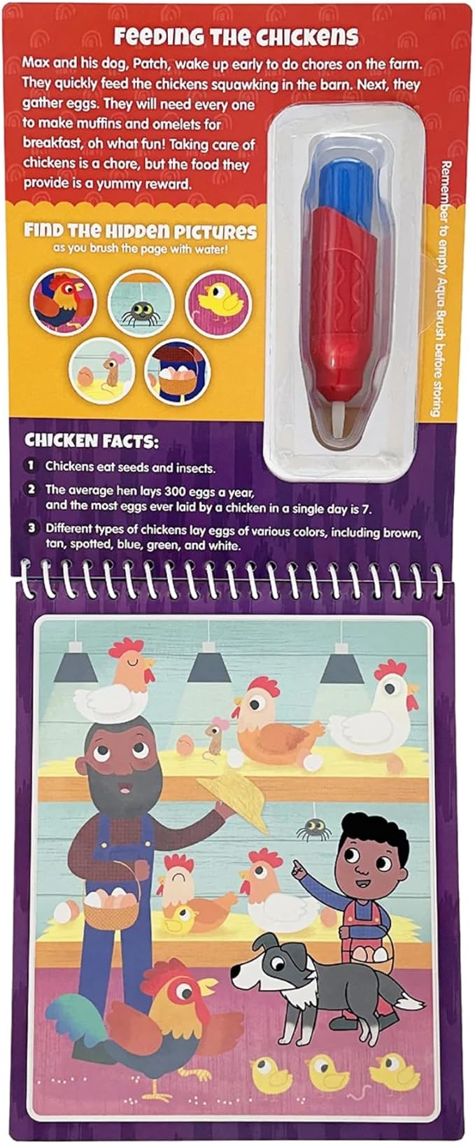 KangaToys Fun on The Farm Aqua Brush Activity Book - Reusable Water Coloring for Kids - Mess-Free Travel-Friendly Fun