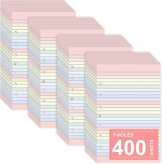 400 Sheets Colored Loose Leaf Paper 5.5" x 8.5" 7 Hole Lined Filler Paper College Ruled Notebook Refill Pad Pastel Colored Lined Refills Hole Punched Notebook Refills for 3 or 7 Ring Binders