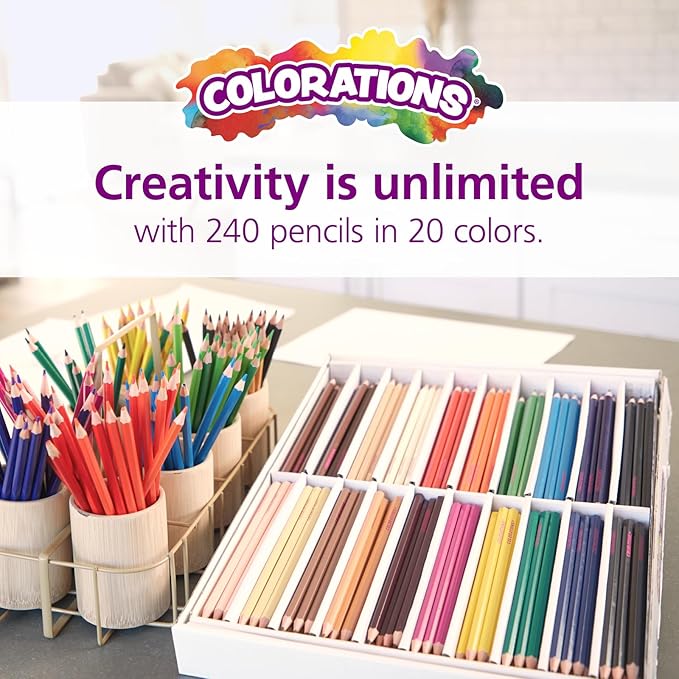 Colorations Classroom Pack Colored Pencils - Set of 240 - Bulk Arts and Crafts Supplies, Ages 3+, Classroom Essentials
