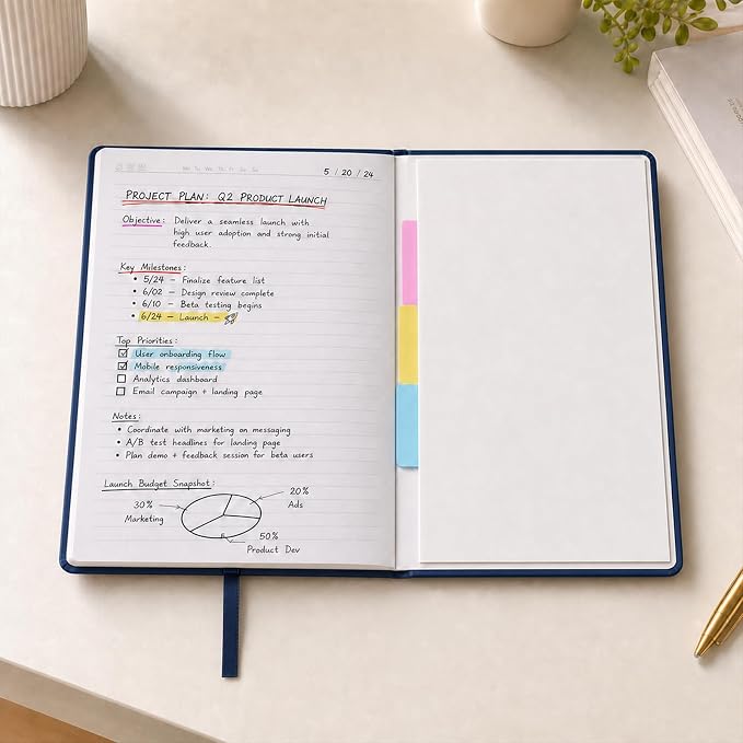 SUIN A5 Hardcover Lined Journal Notebook, 200 Pages, Navy Blue, 1 Pack