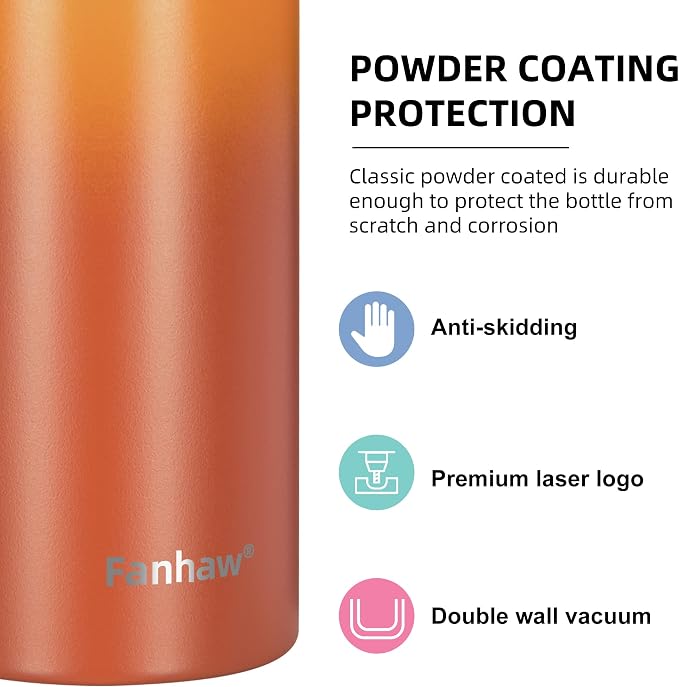 Fanhaw 24 Oz Kids Insulated Stainless Steel Water Bottle with Straw Lid, Leakproof & Anti-Dust Everyday Use Bottle for School, Women & Men, Back to School Essentials (Yellow Orange)