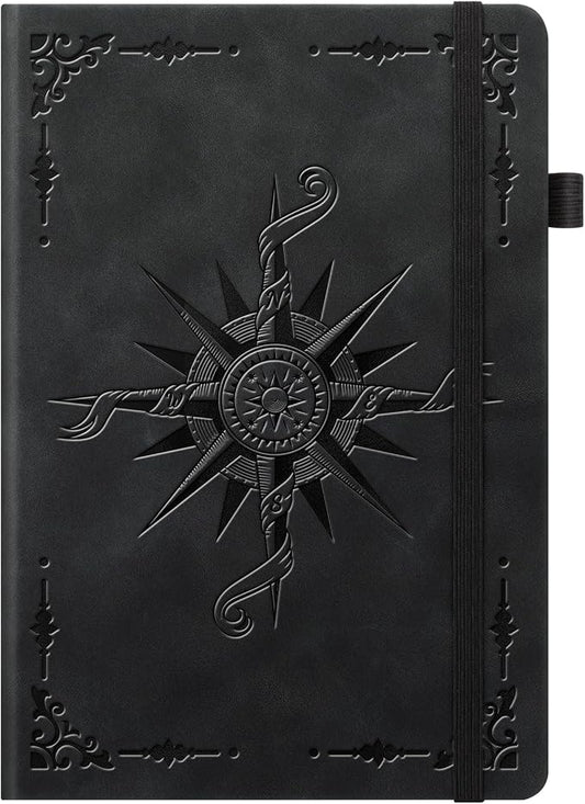 Dotted Journal Notebook, A5 200 Pages Leather Journals For Writing Women & Men Travel,Business,Work & School, College Ruled Notebooks Hardcover Journaling Notebooks Daily Diary, 5.7'' X 8.3''-Black