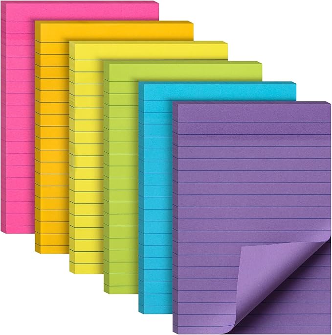 Mr. Pen- Lined Sticky Notes, 4" x 6", 6 Pads, 60 Sheets/Pad, Vibrant Color, Sticky Notes with Lines, Ruled Post Stickies, Memo Pads, Self-Stick Note Pad for Office, School, Home, Study