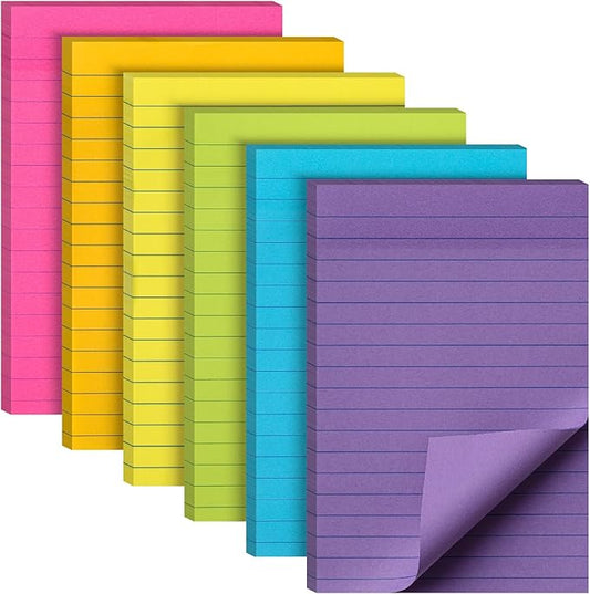 Mr. Pen- Lined Sticky Notes, 4" x 6", 6 Pads, 60 Sheets/Pad, Vibrant Color, Sticky Notes with Lines, Ruled Post Stickies, Memo Pads, Self-Stick Note Pad for Office, School, Home, Study