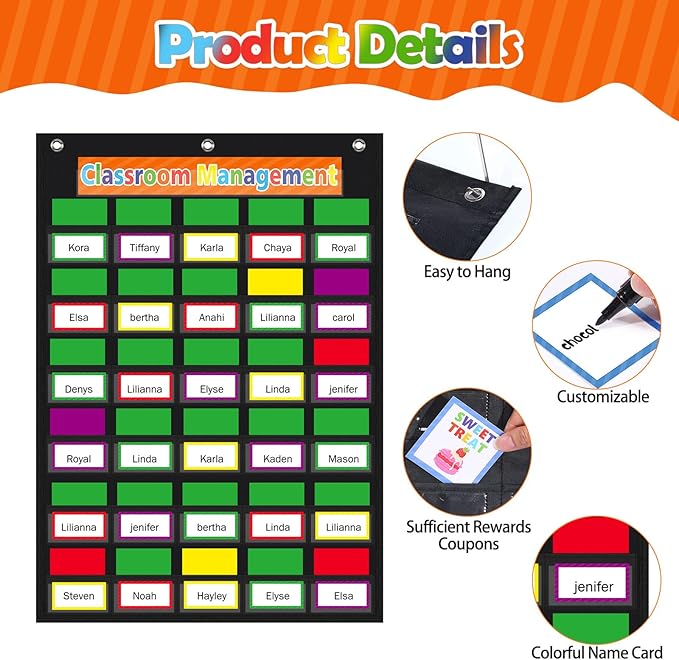 Pajean 253 Pcs Student Behavior Pocket Chart for Classroom Behavior Management Resources Track Reward Bulletin Board Customizable Class Jobs for Home Preschool Daycare Back to School Teacher Supplies