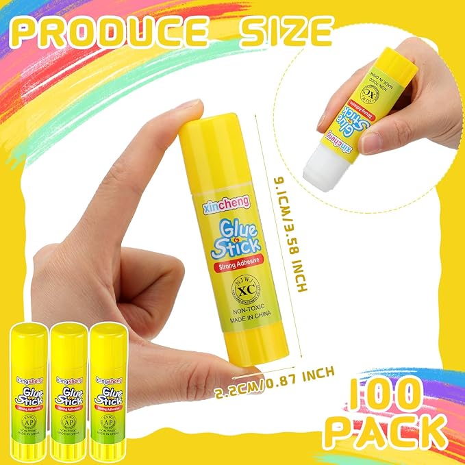 100 Pcs White Glue Stick Bulk 0.53 Ounce Washable Glue Stick for Crafts Home School Classroom Students Teachers Employees Scrapbooking Crafting Supplies