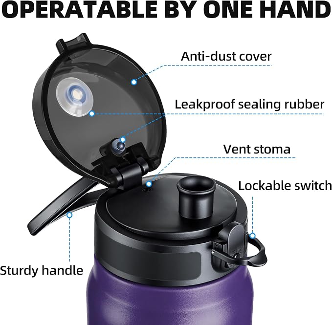 Fanhaw 20 Oz Insulated Stainless Steel Water Bottle with Chug Lid – Wide Mouth, Leak-Proof, BPA-Free – Ideal for Kids, Adults, Sports, Gym, and Outdoor Use (Purple Green)