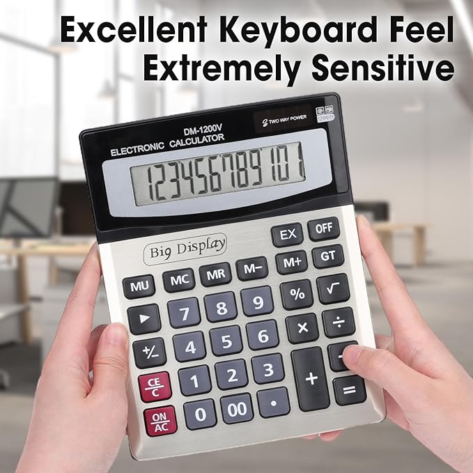 2 Pack Calculator, Calculators Desktop 12 Digit Extra Large LCD Display with Sensitive Butto, Solar and Battery Dual Power, Desk Calculator for Office, School, Home