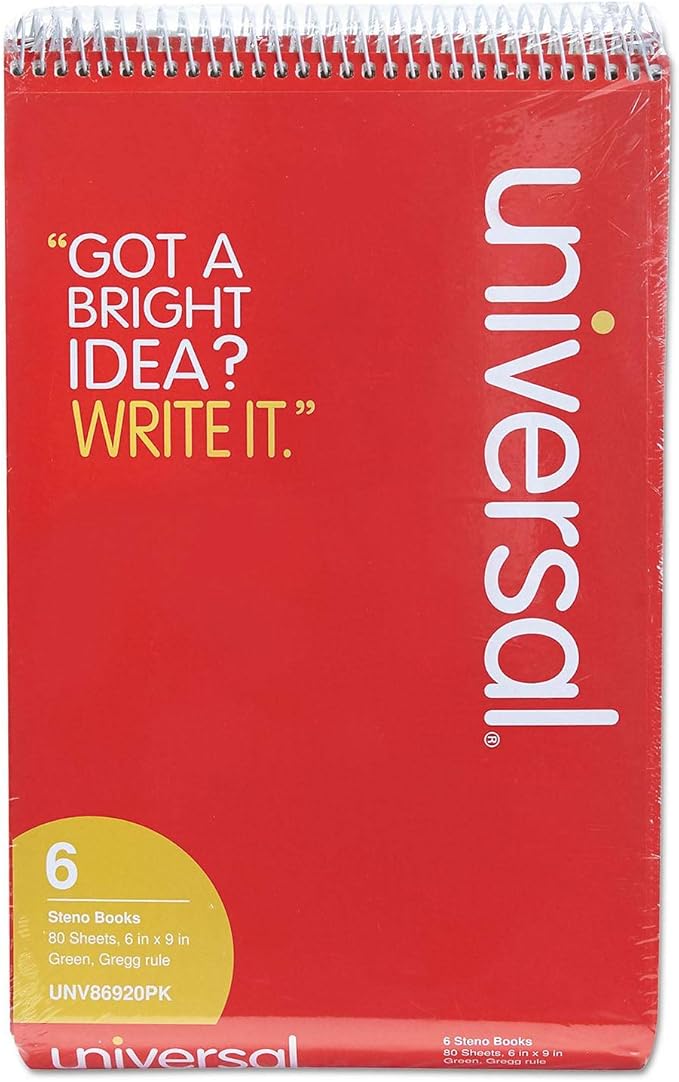 Steno Books, Gregg Rule, 6 X 9, White Sheets, 80/pad, Red Cover, 6 Pads/pack, 2 PACK