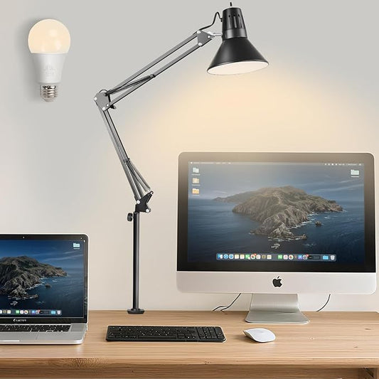 LED Clamp on Desk Lamp,360°Adjustable Swing Arm Desk Lamp,Clamp Light with Eye-Caring LED Bulb for Home Office Reading Drafting