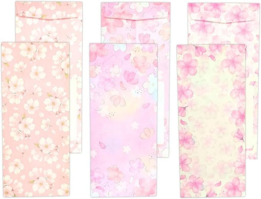 Japanese Cherry Blossom Envelopes 24 Pack (8 Pack x 3 Different Design Set), Made in Japan, Elegant Washi Paper, Self Sealing, Sakura 2026