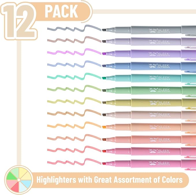 Mr. Pen- Highlighters, 12 Pack, Earthy Colors, Chisel Tip, Quick-Dry, Smear-Resistant, Odorless Highlighters for School, Office & Journaling