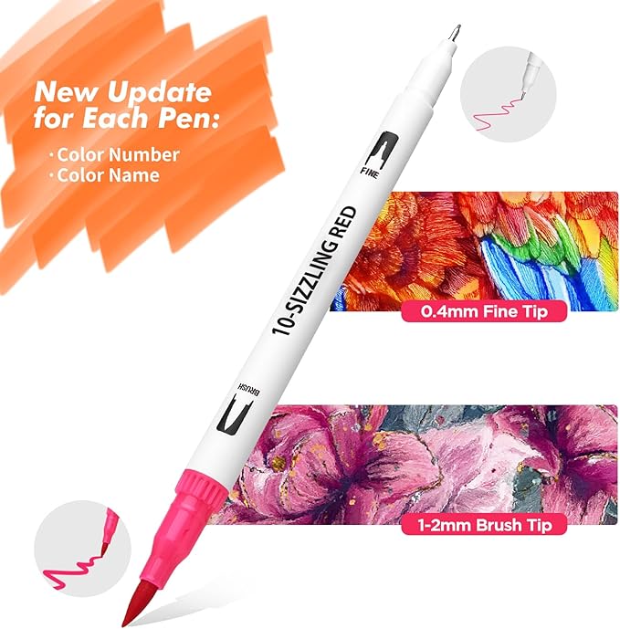 Eglyenlky Markers for Coloring Book Adults Relaxation, Dual Tip Brush Pens with 100 Watercolor Fine Tip Markers and Brush Pens for Kids Coloring